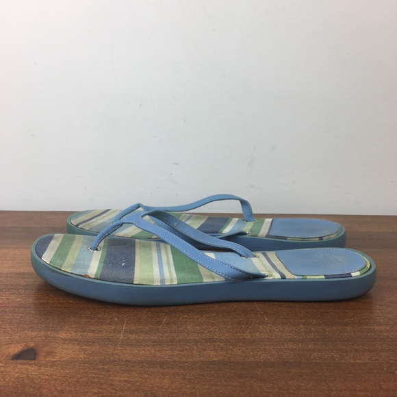Coach Linette Women's Flip Flop Thong Sandals Blue Leather Stripes Size 7M. - Picture 2 of 12